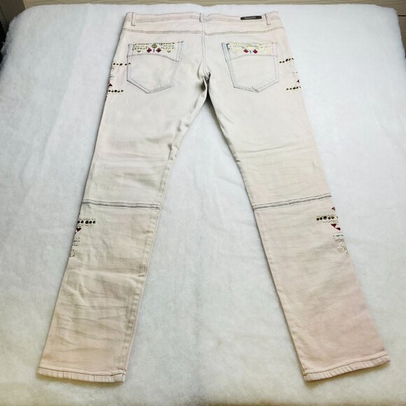 8ighth Dstrkt Mens Blue Pink Boho Embroidered Embellished Denim Jeans 40x34 - Picture 13 of 15